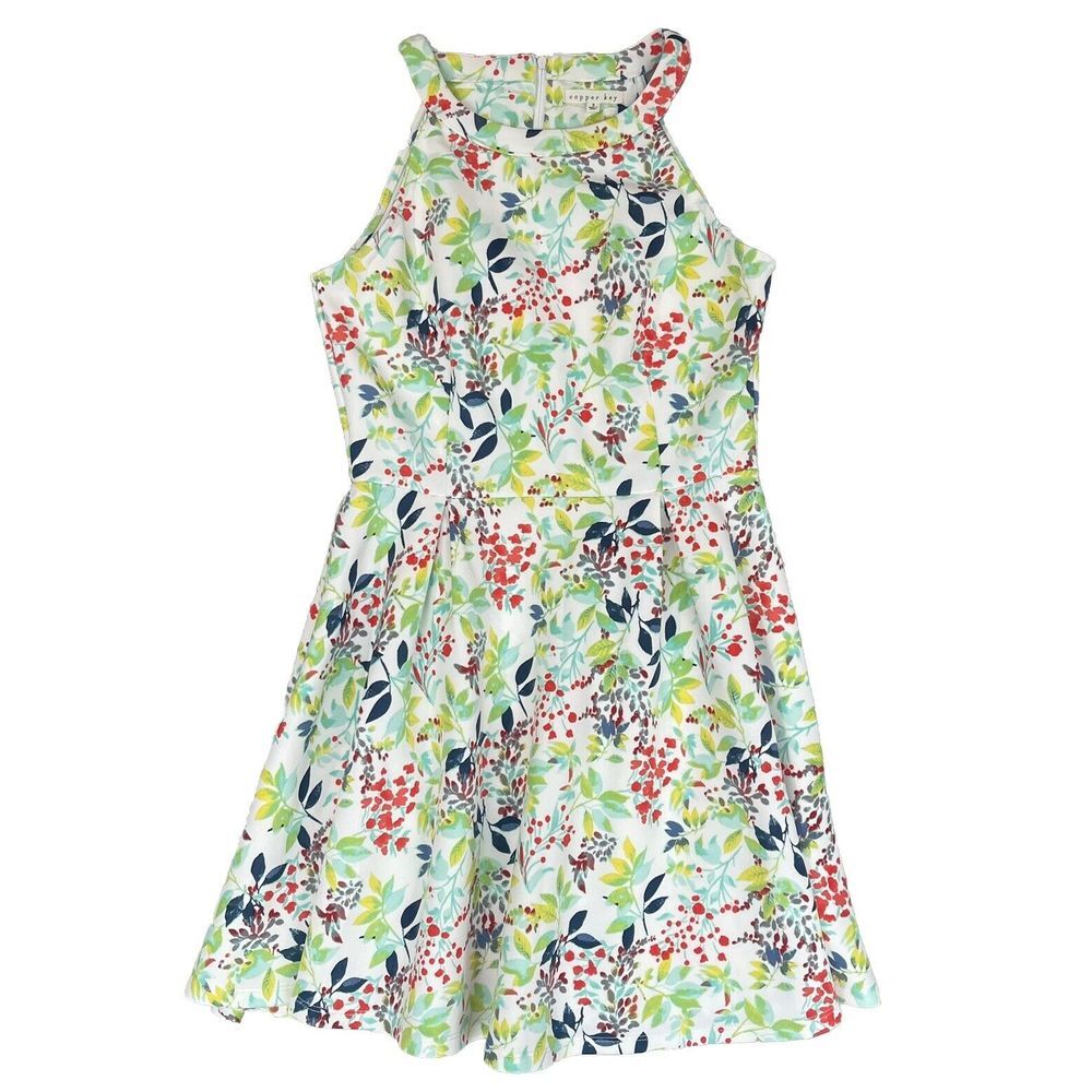 Copper Key Girls Dress Size Small Yellow Floral Print Halter‎ Cottagecore Boho